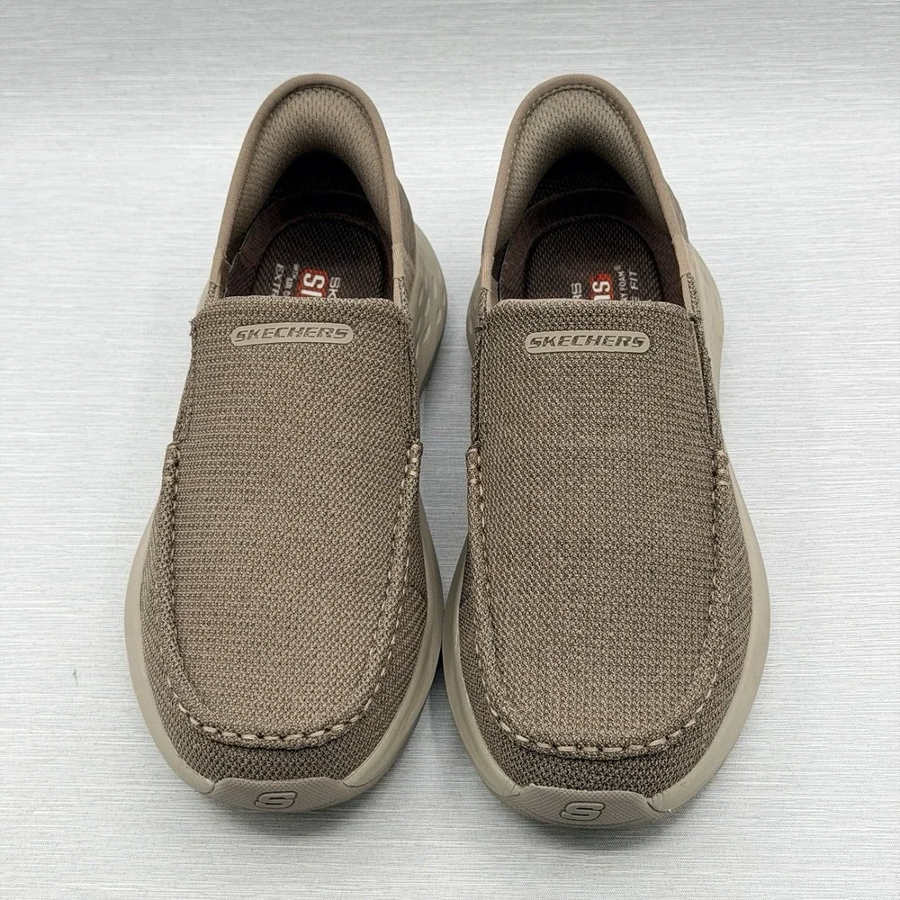 Skechers Slip Ins Men's 8 4E Extra Wide Loafers Taupe Memory Foam Ralven 204804